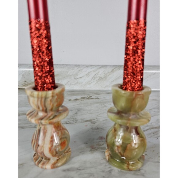 Green Onyx candle holders set, stone holders for relaxation and romantic evening - Picture 6 of 10